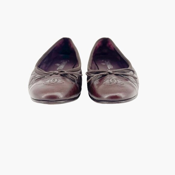 Chanel CC Cap Toe Ballet Flats EU 37 US 6-6.5 Brown Quilted Leather Loafer Shoe - Picture 5 of 12